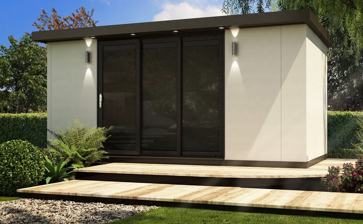 Garden Pod with 3 doors finished in a cream colour